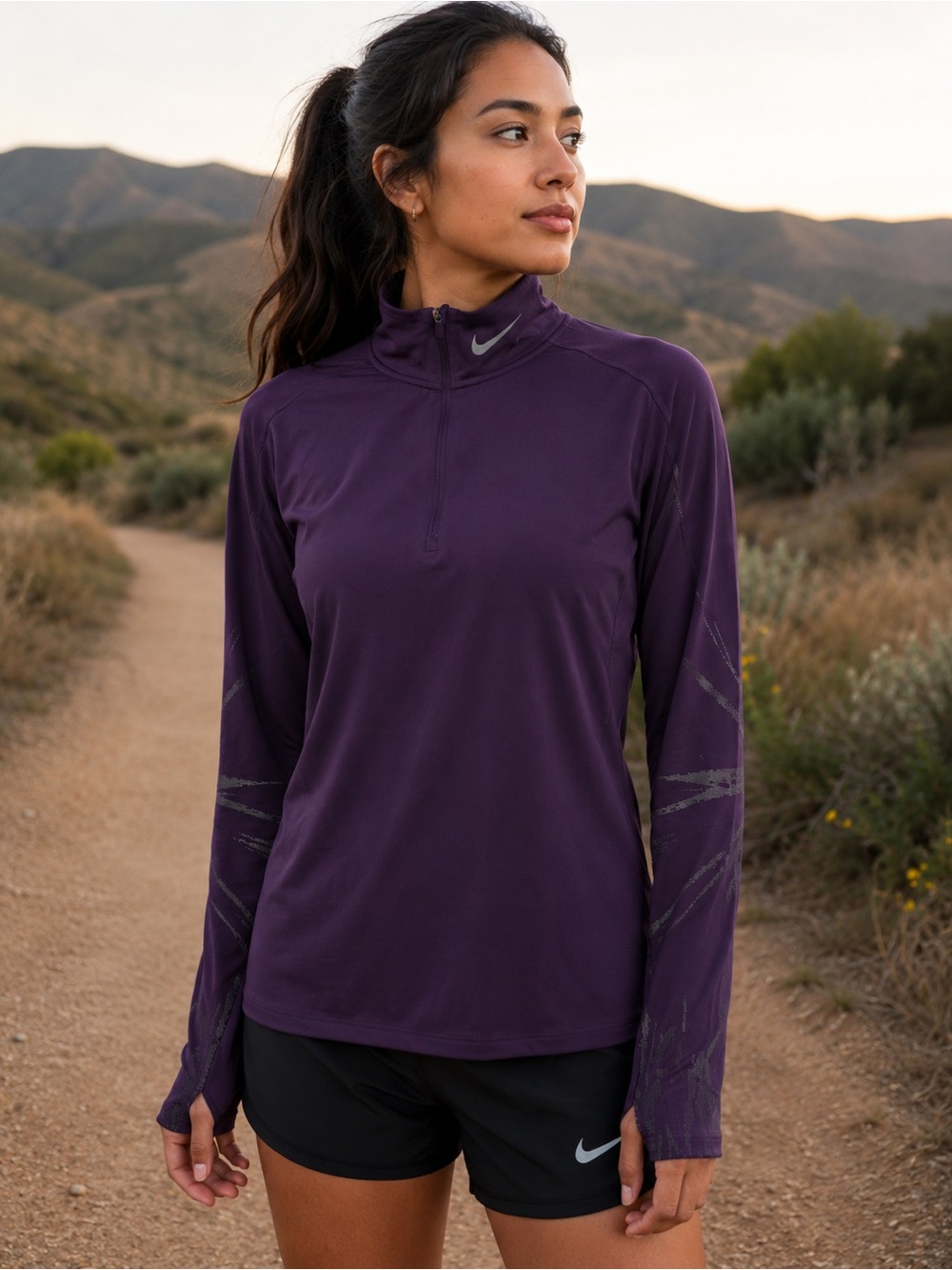 Nike Dri-FIT Element ½ Zip Running Top Purple Reflective Thumbhole Pullover Smal